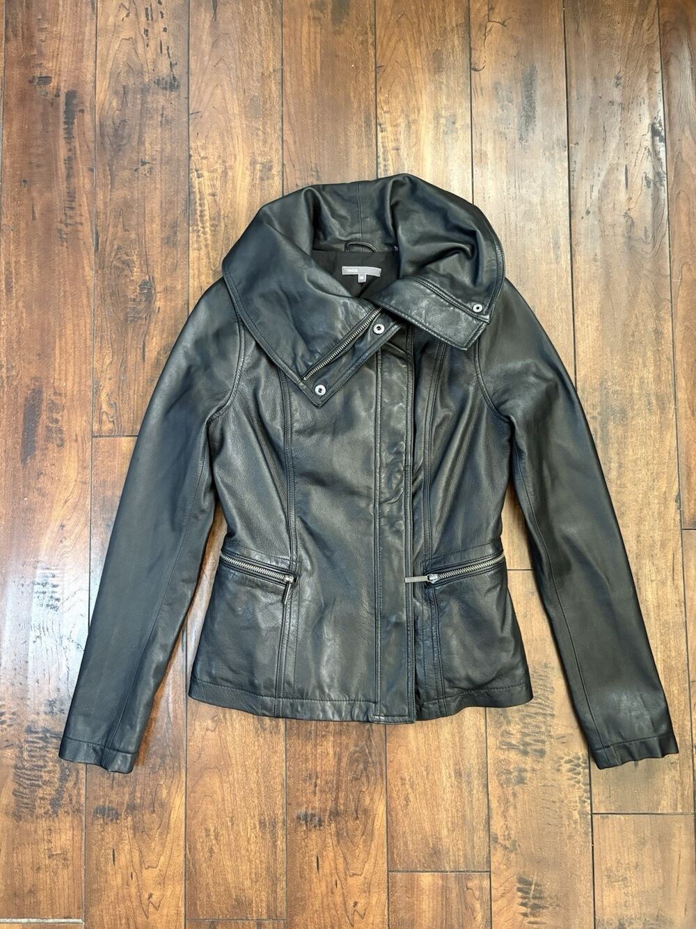 Vince Scuba Leather Motorcycle Jacket Women’s XS $995 Retail Biker Black